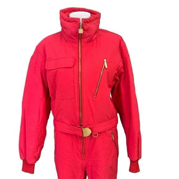 Kaelin Vintage Red Ski Suit 2 Piece Jacket & Jumpsuit Coveralls Womens Sz Large - Picture 2 of 9